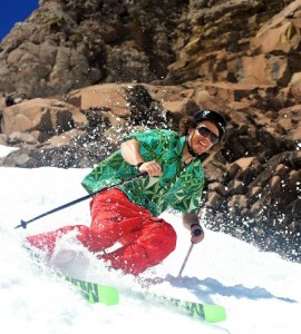 Squaw, skier in Hawaiian shirt