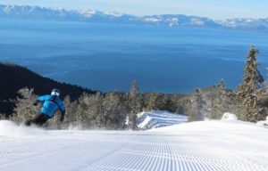 Diamond Peak, skier groomer, great lake view