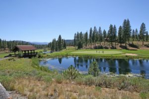 Water is in play on several holes at Grizzly Ranch Golf Club, including the 9th hole.
