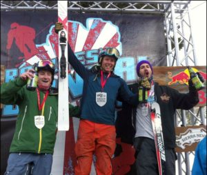 Kyle Coxon, center, won the Men's skiing competition Sunday at Alpine Meadows. Casey Riva, left, was second second, followed by Shawn McGee. 