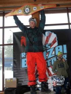 Daron Rahlves holds up the Banzai belt he won several years ago.