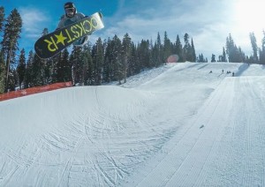 Pro snowboarder Chas-Guldemond gets some serious air at the superpipe at Northstar California.