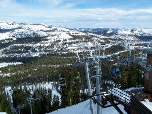 Sugar Bowl ski resort, located off Interstate 80 at Donnor Summit, has the most reported snow among Lake Tahoe-area ski resorts.