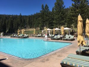 The spacious Ritz-Carlton Lake Tahoe pool area is major gathering spot for kids and their families during the summer months. The heated pool has comfortable lounge chairs and guests can enjoy lunch or beverages with poolside service. 