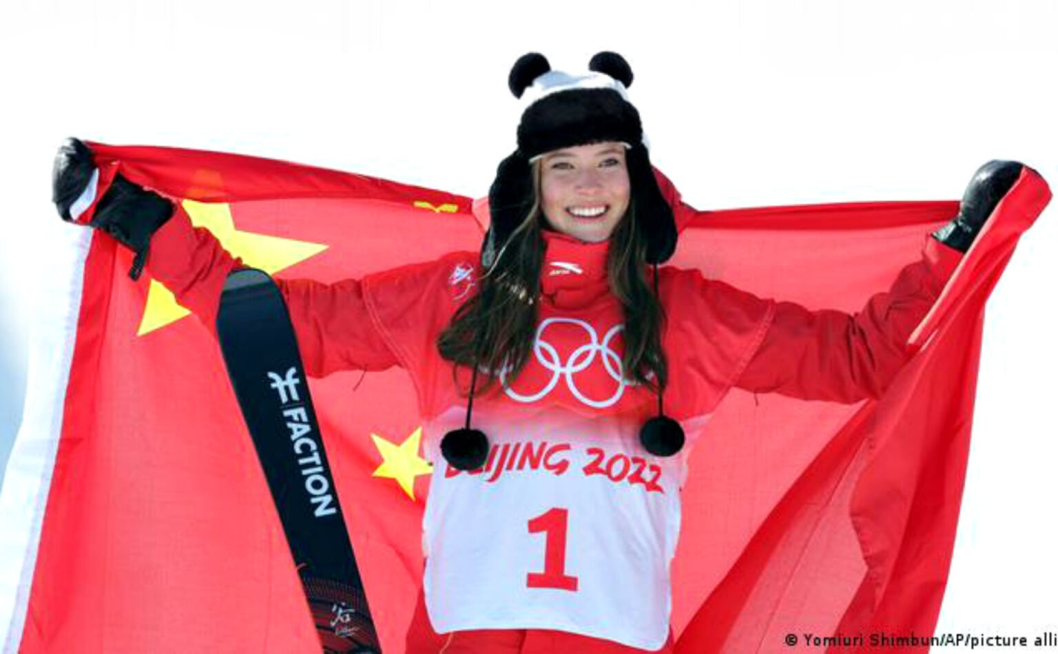 Ugly American Skier Eileen Gu Defies Olympic Spirit   Eileen Gu Wrapped In Chinese Flag 1536x950 