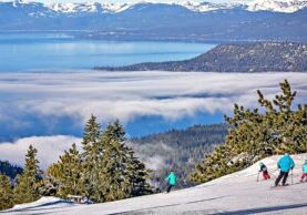 Diamond Peak has The panoramic lake views are visible on numerous runs on the mountain, which has incredible glades for tree skiing/riding, and one of Tahoe’s most progressive terrain parks (The Village).