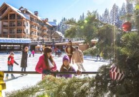 The ice skating rink is a major gathering location during the Christmas holidays in the Northstar Village.